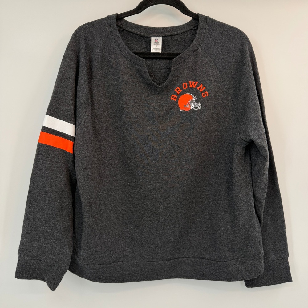 NFL Team Apparel Cleveland Browns Womens XL Grey V-Neck Sweatshirt Loungewear